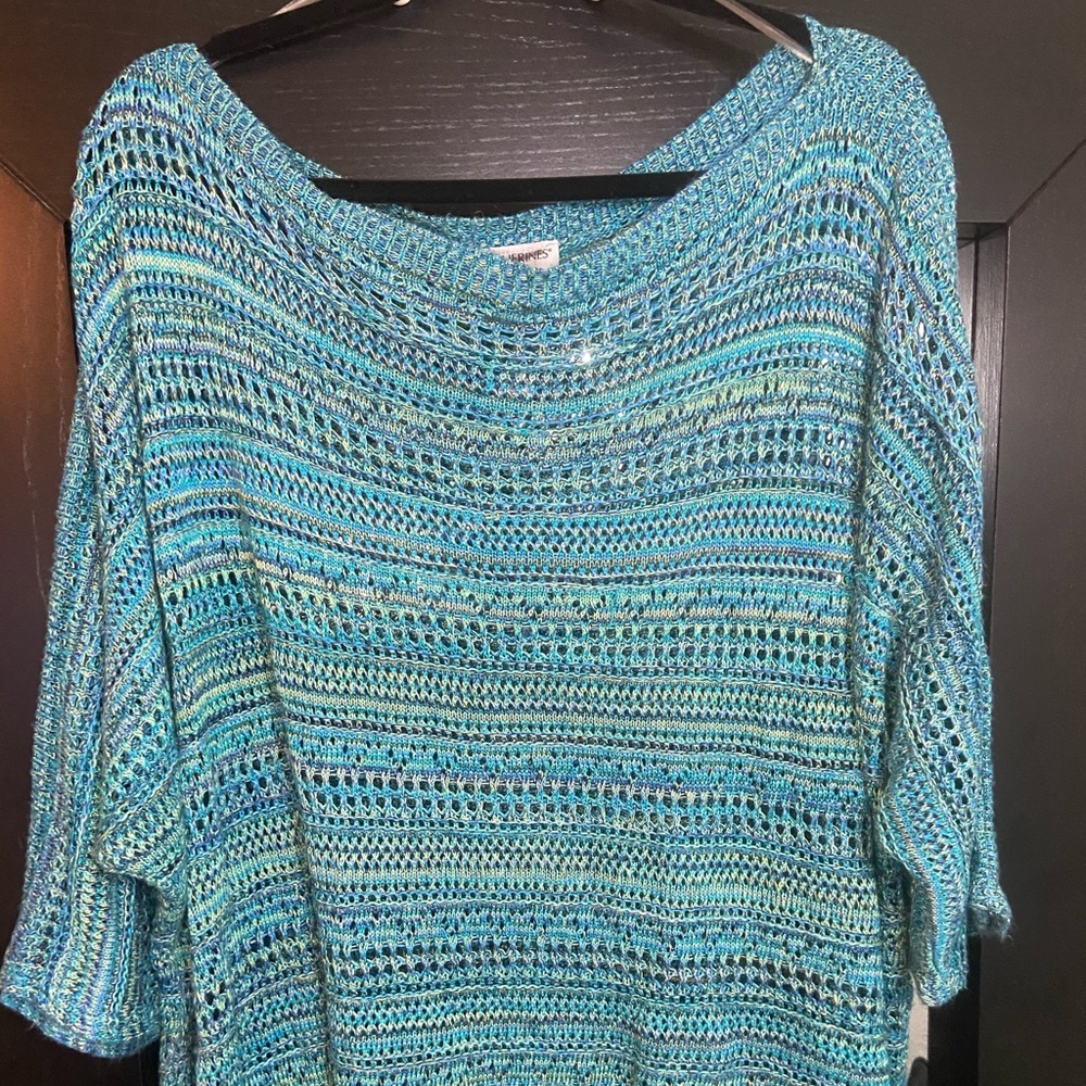 Catherines Aqua Blue Plus Crochet Sweater